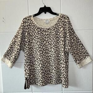 Liz Claiborne Pullover Sweater Size 1X 3/4 Sleeves Print brown beige tan